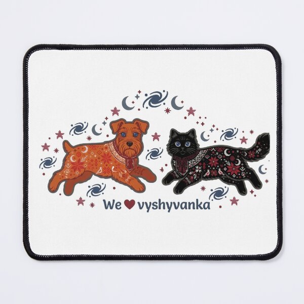 Item preview, Cute Ukrainian Cat and Dog in Vyshyvanka Cosmic Art designed and sold by NadinGerasi.