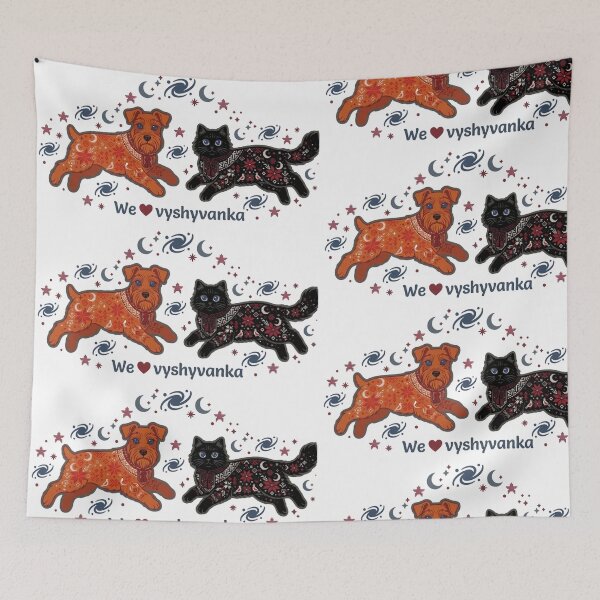 Item preview, ​Cute Ukrainian Cat and Dog in Vyshyvanka Cosmic Art designed and sold by NadinGerasi.