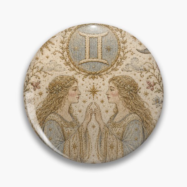 Item preview, Gemini Zodiac Twin | Medieval Fantasy Faux Embroidery Art designed and sold by doinitzart.