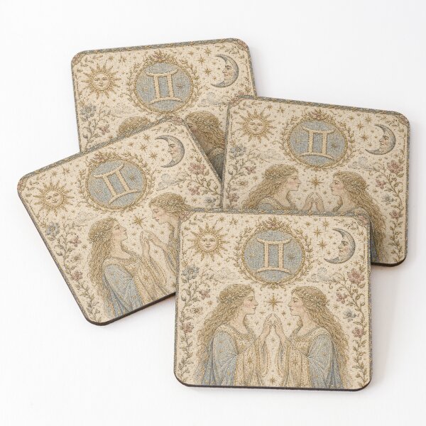 Item preview, Gemini Zodiac Twin | Medieval Fantasy Faux Embroidery Art designed and sold by doinitzart.
