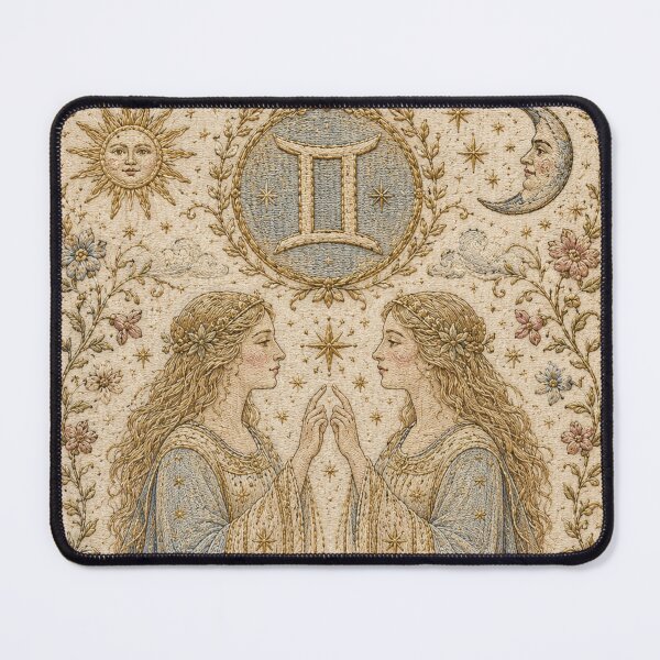 Item preview, Gemini Zodiac Twin | Medieval Fantasy Faux Embroidery Art designed and sold by doinitzart.