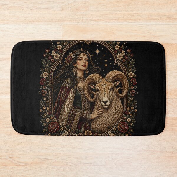 Item preview, Aries Zodiac | Medieval Faux Embroidery Art | Black background  designed and sold by doinitzart.