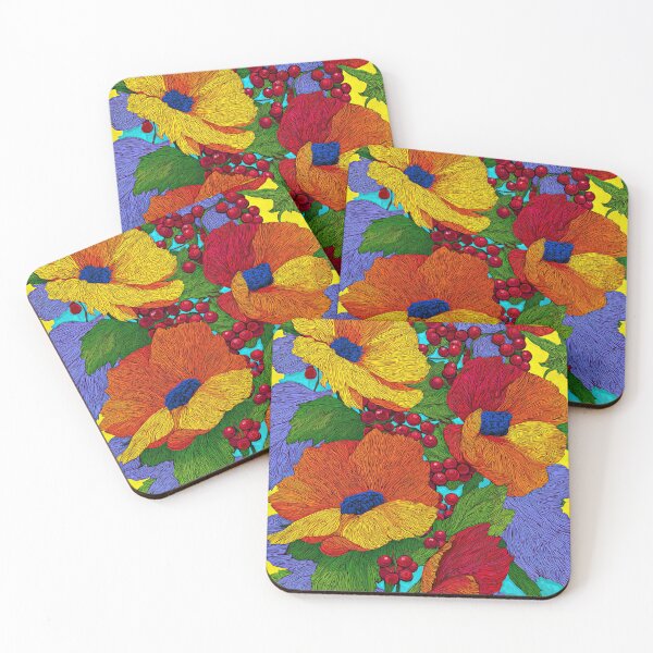Item preview, Vibrant Floral Maximalism Art Print with Orange Poppies and Red Berries Design designed and sold by Artistic Gift Print.