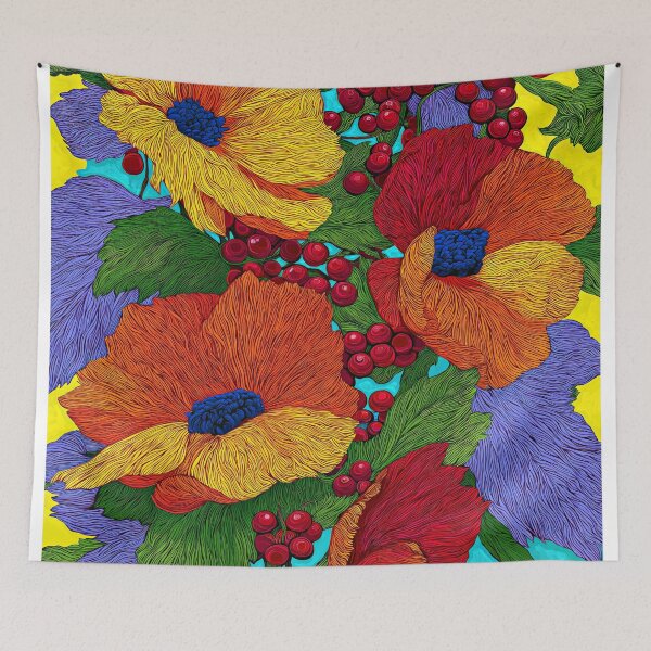 Item preview, Vibrant Floral Maximalism Art Print with Orange Poppies and Red Berries Design designed and sold by Artistic Gift Print.