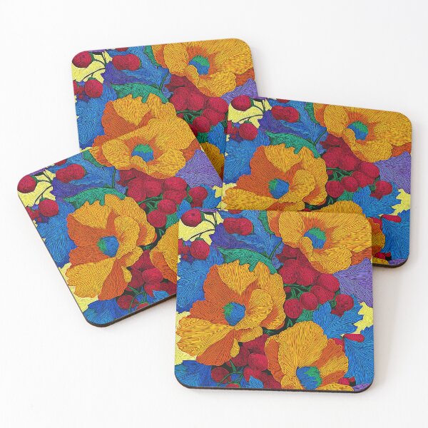 Item preview, Colorful Maximalist Floral Art with Detailed Orange Poppies and Red Berries Print designed and sold by Artistic Gift Print.