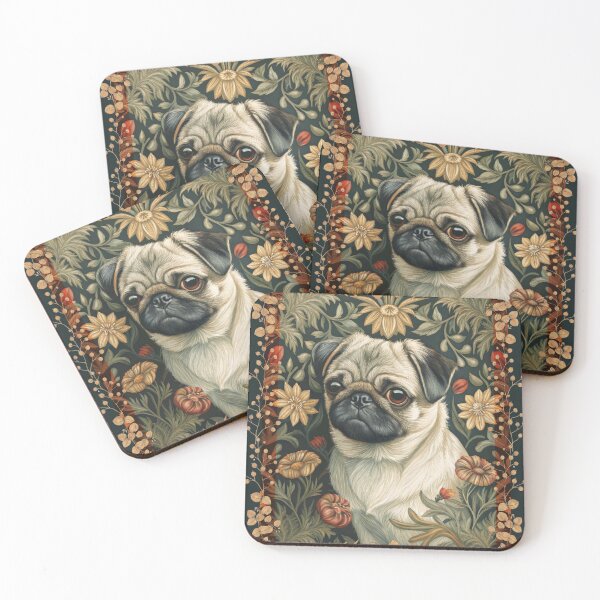 Item preview, William Morris style Pug Dog in Floral Garden designed and sold by AntiqueImages.