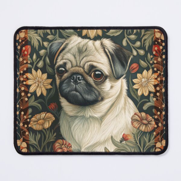 Item preview, William Morris style Pug Dog in Floral Garden designed and sold by AntiqueImages.