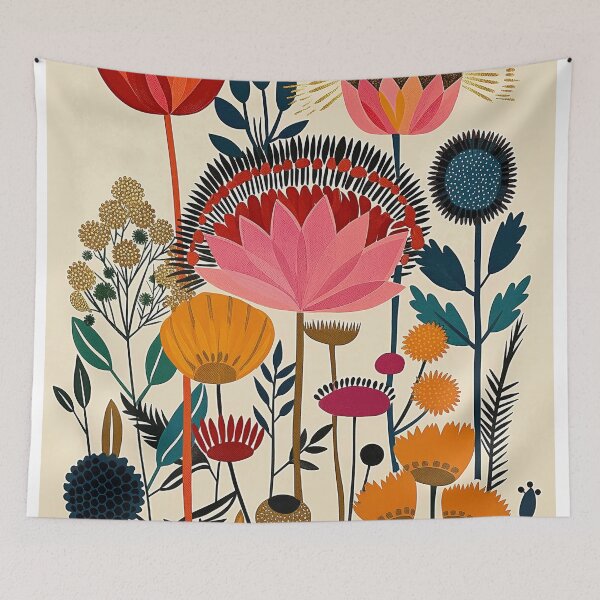 Item preview, Mid Century Modern Floral Art Print Folk Style Botanical Wildflowers Illustration designed and sold by Artistic Gift Print.