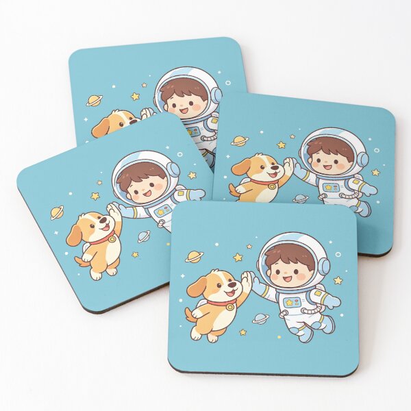 Item preview, Cute Astronaut Boy and Space Dog High Five in Galaxy designed and sold by TeyArtWork.