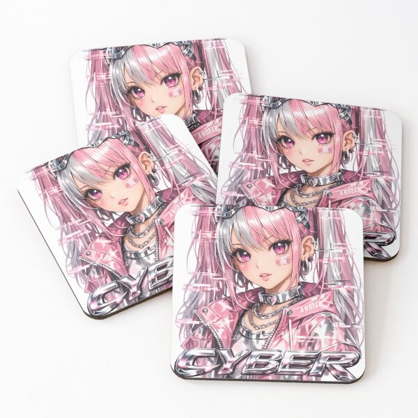 Item preview, Y2K Cyber Anime Girl Glitch Aesthetic | Pink Chrome Cybercore Streetwear Design designed and sold by Sarvionstudio.