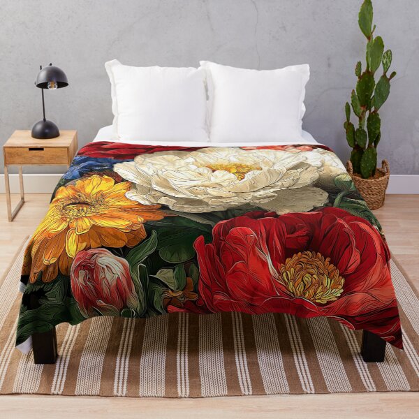 Artikelvorschau, Pfingstrosen-Kunstdruck mit kräftigen roten und weißen Blüten – farbenfrohes Blumenposter entworfen und verkauft von Artistic Gift Print.