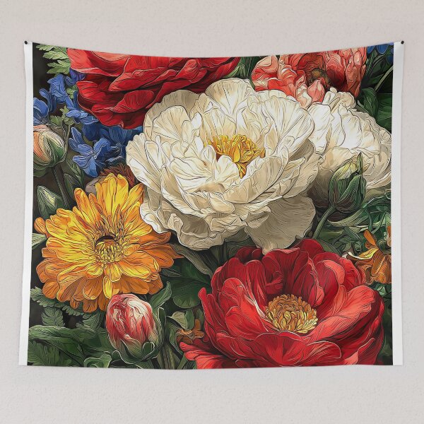 Aperçu de l'œuvre Affiche florale colorée représentant une pivoine rouge et blanche. créée et vendue par Artistic Gift Print.