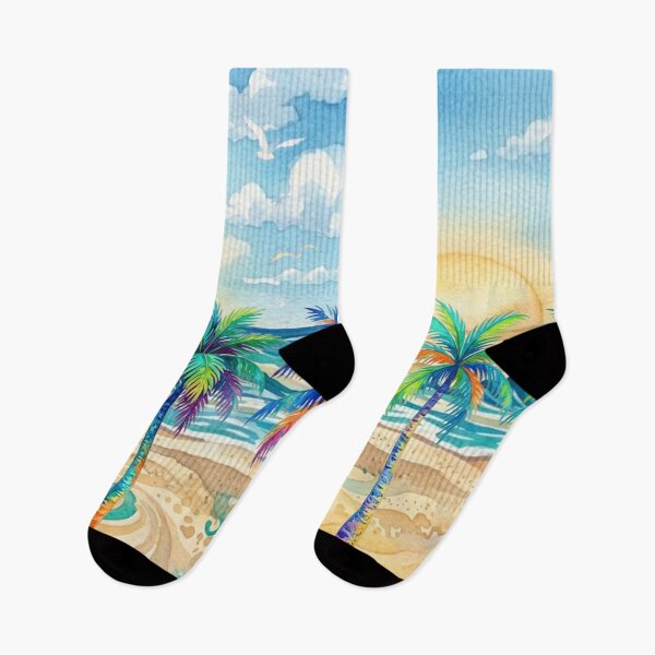 Item preview, Vibrant Watercolor Beach Sunrise with Tropical Palm Trees designed and sold by VibranPalette.