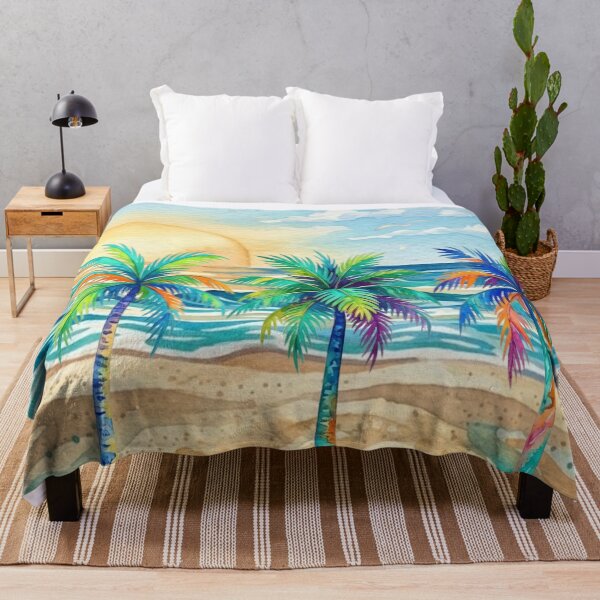 Item preview, Vibrant Watercolor Beach Sunrise with Tropical Palm Trees designed and sold by VibranPalette.