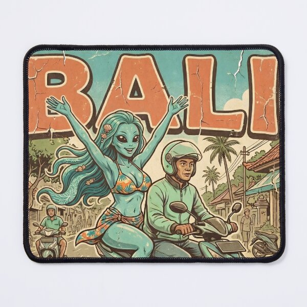 Item preview, Alien Earth Tour: Bali Ride - Retro Tropical Travel Poster designed and sold by HornbillDesign.