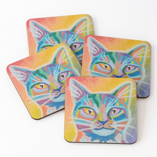 Item preview, Whimsical Rainbow Kitty Painting designed and sold by AnubisAltarArt.