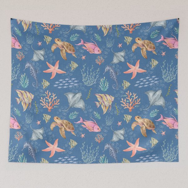 Item preview, Watercolor Ocean Life Textured Blue designed and sold by KSimpson838.