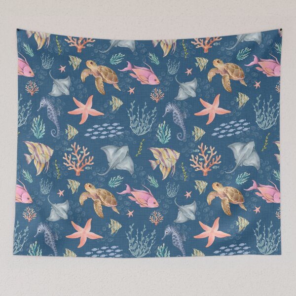 Item preview, Watercolor Ocean Life Textured Dark Azure designed and sold by KSimpson838.