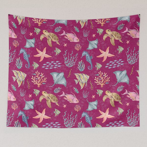 Item preview, Watercolor Ocean Life Textured Dark Pink designed and sold by KSimpson838.