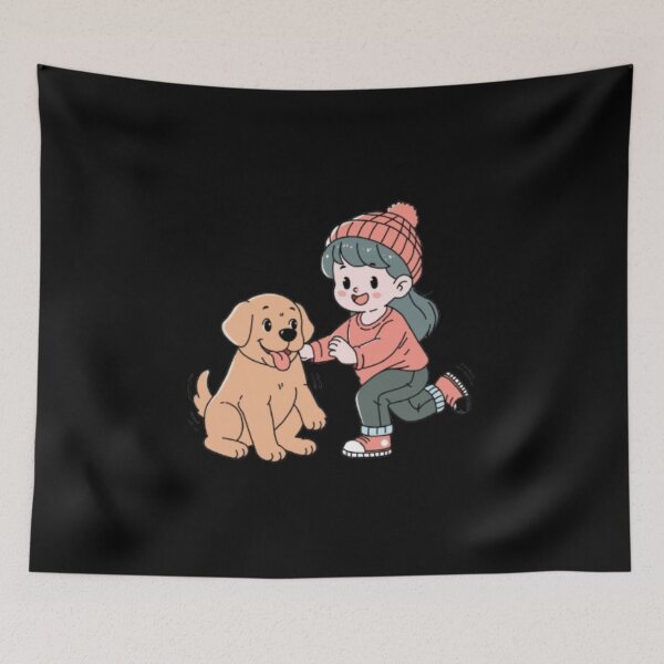 Item preview, Girl and Dog Illustration | Cute Best Friend Aesthetic | Gift for Dog Moms & Pet Lovers designed and sold by SOLIORA  ATELIER.