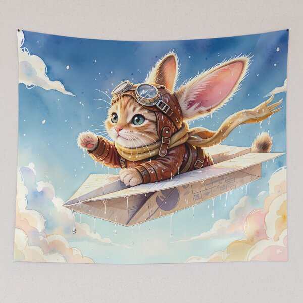 Item preview, Cute Aviator Cat Flying Paper Airplane designed and sold by M-Y-A-R-T-.