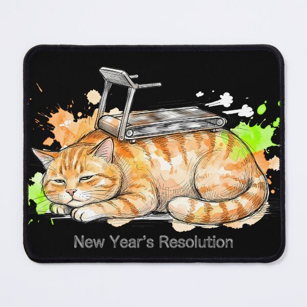 Item preview, New Year’s Resolution – Lazy Cat Treadmill Illustration designed and sold by SoulPT.