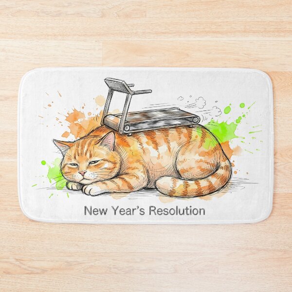 Item preview, New Year’s Resolution – Lazy Cat Treadmill Illustration designed and sold by SoulPT.
