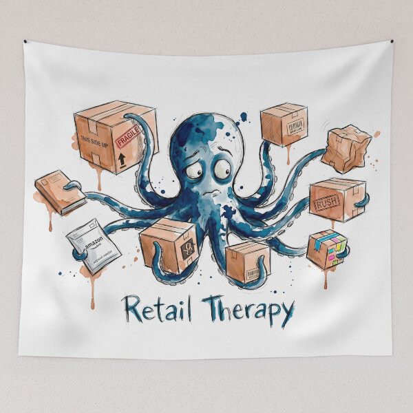 Item preview, Retail Therapy: The Overwhelmed Shopping Octopus Art designed and sold by SoulPT.
