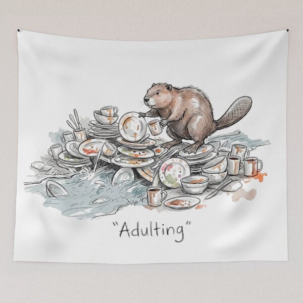 Item preview, Adulting: The Dirty Dish Dam Beaver Illustration designed and sold by SoulPT.