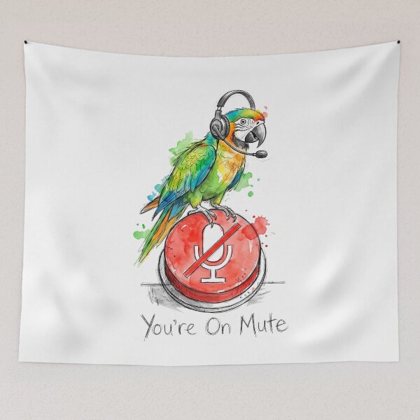 Item preview, You're On Mute: The Paradoxical Parrot Remote Work Illustration designed and sold by SoulPT.