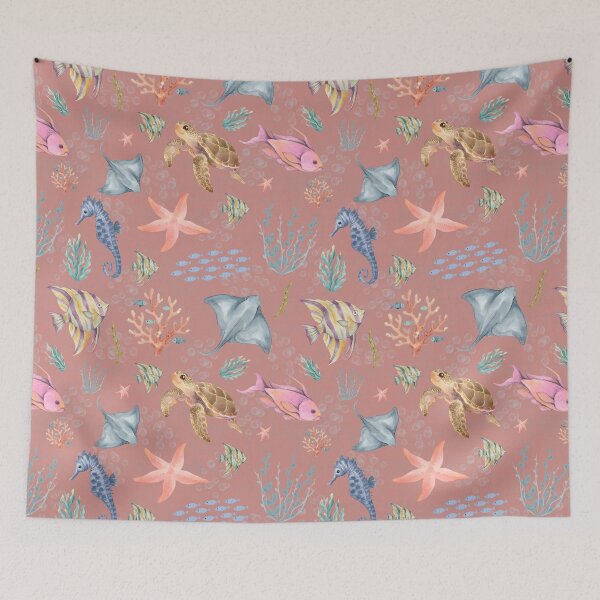 Item preview, Watercolor Ocean Life Textured Dusty Peach designed and sold by KSimpson838.