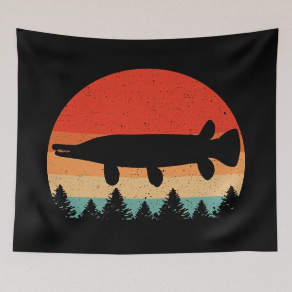 Item preview, Vintage Alligator Gar Fishing Sunset Silhouette Retro Distressed Forest Lake Design designed and sold by Phil Ben.