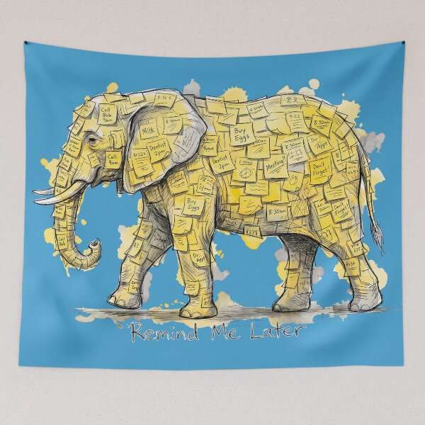 Item preview, Remind Me Later: The Overwhelmed Sticky Note Elephant Illustration designed and sold by SoulPT.