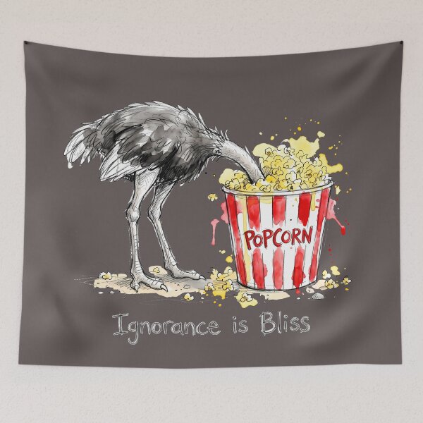 Item preview, Ignorance is Bliss: The Popcorn Ostrich Illustration designed and sold by SoulPT.