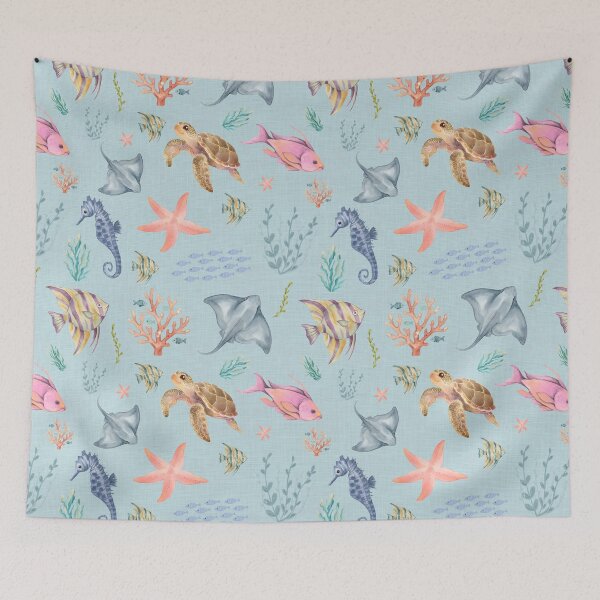 Item preview, Watercolor Ocean Life Textured Pastel Blue designed and sold by KSimpson838.