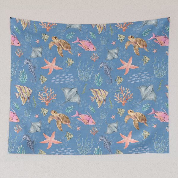 Item preview, Watercolor Ocean Life Textured Medium Blue designed and sold by KSimpson838.