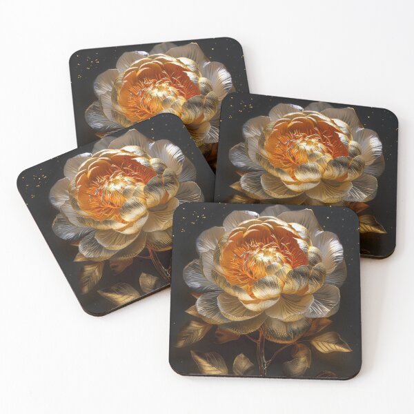 Item preview, Golden Peony on Dark Background | Elegant  Floral Art designed and sold by MargaretWiktor.