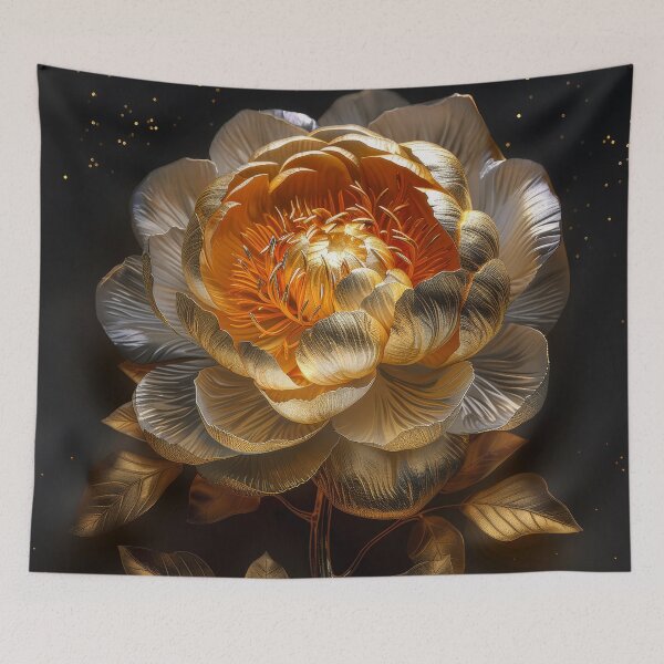 Item preview, Golden Peony on Dark Background | Elegant  Floral Art designed and sold by MargaretWiktor.