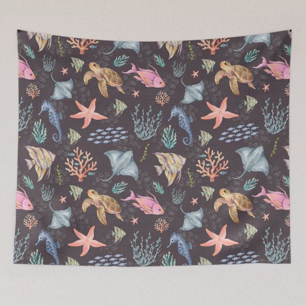 Item preview, Watercolor Ocean Life Textured Dark Brown designed and sold by KSimpson838.
