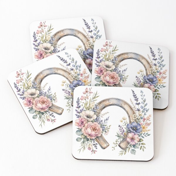 Item preview, Floral Horseshoe Watercolor Art designed and sold by PetalGarden.