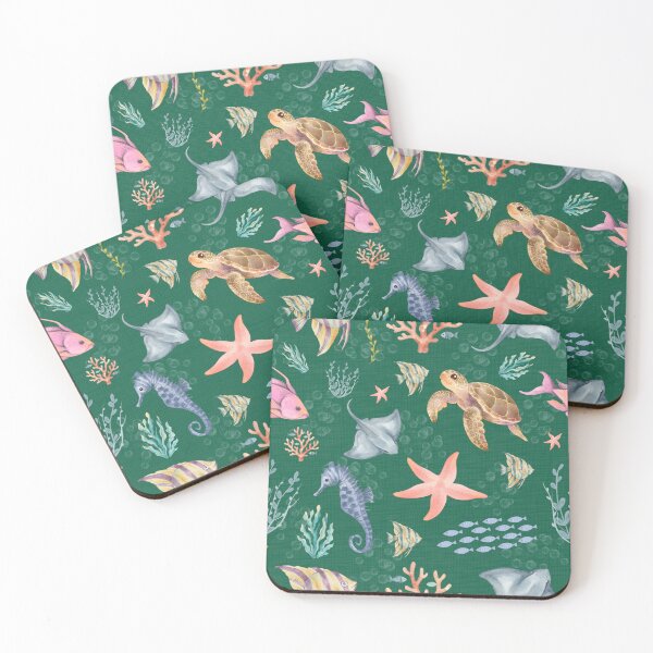 Item preview, Watercolor Ocean Life Textured Dark Green designed and sold by KSimpson838.