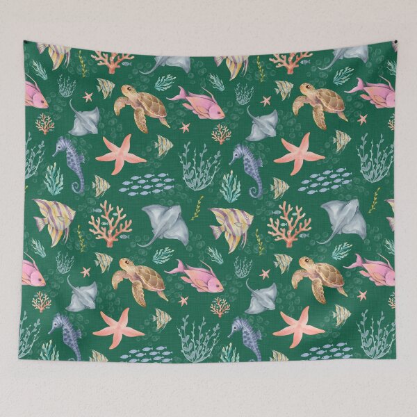 Item preview, Watercolor Ocean Life Textured Dark Green designed and sold by KSimpson838.