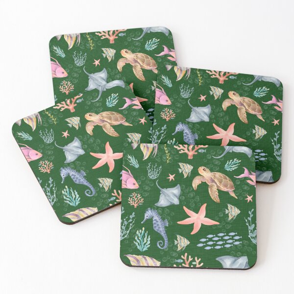 Item preview, Watercolor Ocean Life Textured Forest Green designed and sold by KSimpson838.