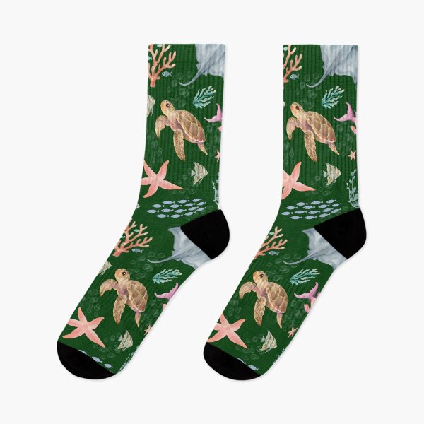 Item preview, Watercolor Ocean Life Textured Forest Green designed and sold by KSimpson838.