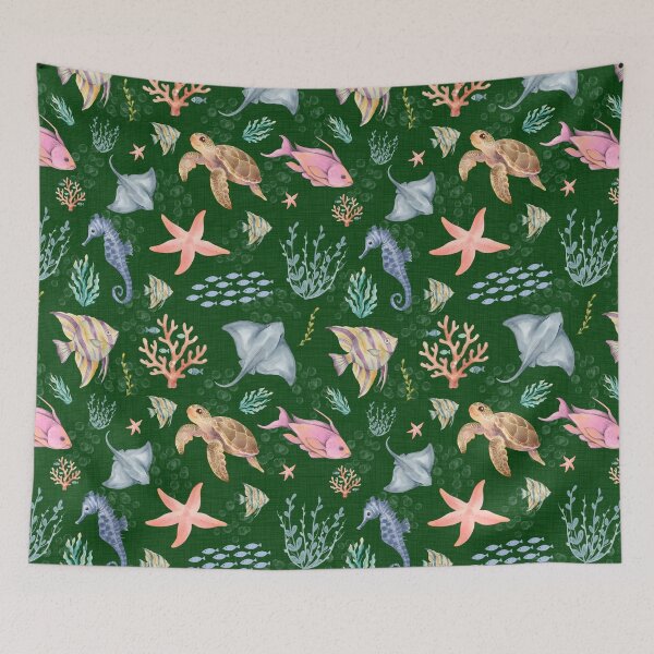 Item preview, Watercolor Ocean Life Textured Forest Green designed and sold by KSimpson838.
