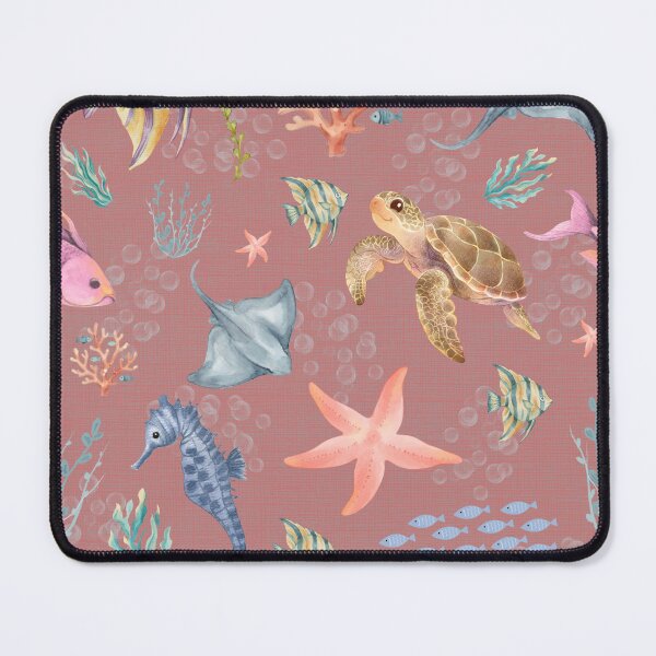 Item preview, Watercolor Ocean Life Textured Dusty Dark Strawberry designed and sold by KSimpson838.