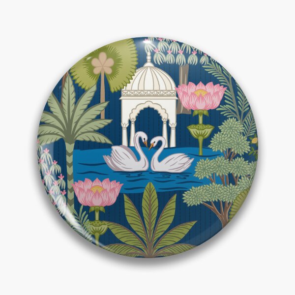 Item preview, Indian Lotus Garden Swan Botanical Pattern designed and sold by avani_gadhia.art.