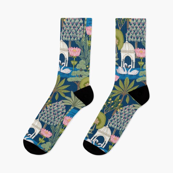 Item preview, Indian Lotus Garden Swan Botanical Pattern designed and sold by avani_gadhia.art.