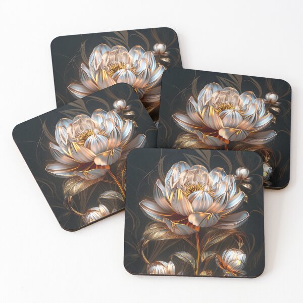 Item preview, Silver and Gold Peony on Dark Background | Elegant  Floral Art designed and sold by MargaretWiktor.