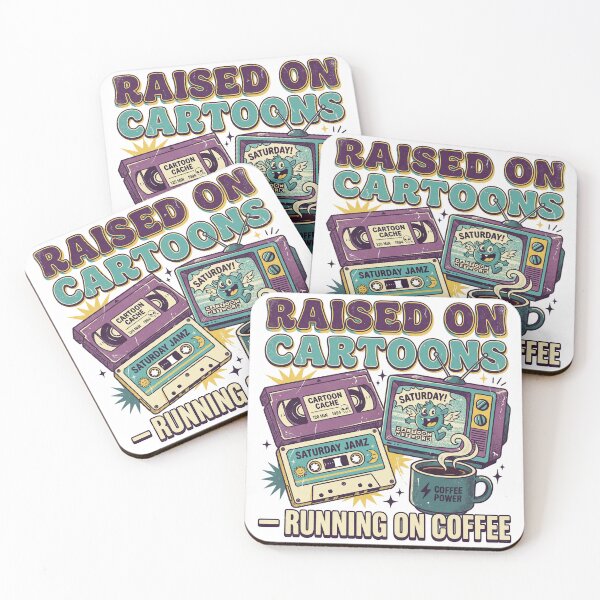 Item preview, Raised On Cartoons Running On Coffee 90s Dad Retro Fathers Day Shirt designed and sold by DESIGN BUREAU .